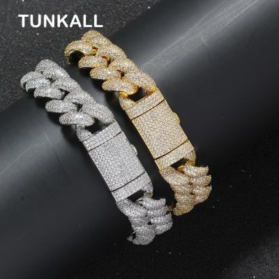 China Hiphop Bracelet BB021 15mm Brass Gold Outlet Zircon Hip Hop Silver Iced Rock Jewelry For Men's Gift Party for sale