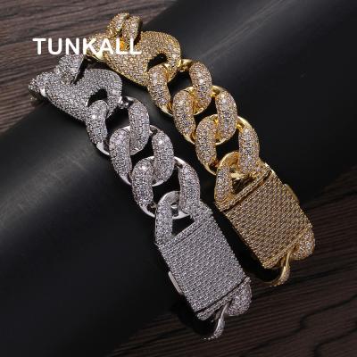 China Hiphop Bracelet BB013 16mm Iced Out Brass Bling Chain Hip Hop Brass Micro Cuban To Pave Necklace Chain Jewelry for sale