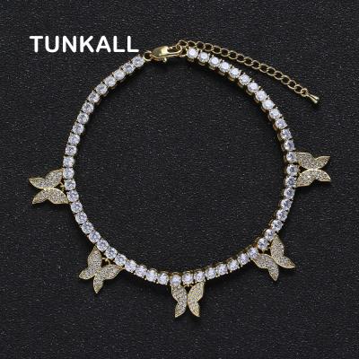 China Hiphop A002 5 Butterfly 4mm Tennis Anklet Chains With Supplement Chain Bling Bling Cubic Zircon Iced Out Jewelry for sale