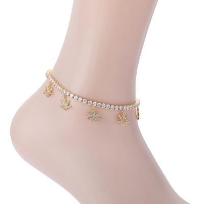 China Hiphop A007 5leaves 4mm Tennis Anklet Chains With Supplement Chain Jewelry Bohemia Fashion Iced Out Jewelry Cubic Zircon for sale