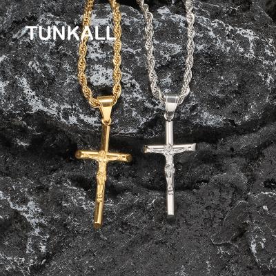 China Hiphop SN267 Jesus Cross Pendant Fashion Stainless Steel with 24inch Rope Chain Stainless Steel Jewelry for sale