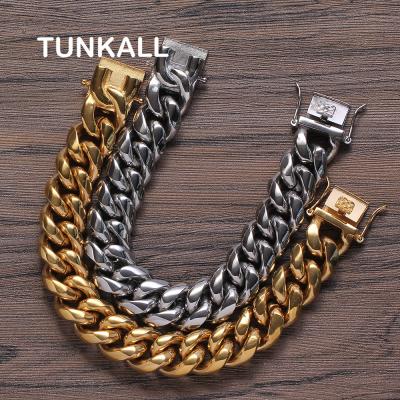 China Hiphop SB007 18mm Bling Bracelet 9inch Stainless Steel Bling Cuban Chain Hip Hop Jewelry for sale