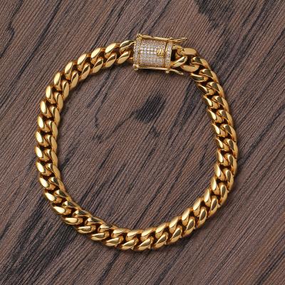 China Hiphop BB001 8mm 7inch 8inch Bling Stainless Steel Cuban Chain Bling Hip Hop Jewelry for sale