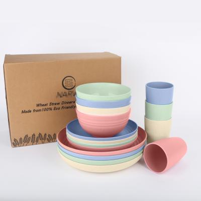 China Factory Direct Plastic Disposable Wheat Straw 16pcs Tableware Set BPA Free Biodegradable Tableware Set for sale