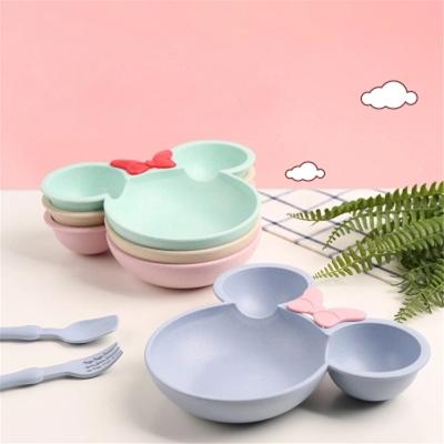 China 2022 Children's Minnie Mouse Disposable Wheat Strawkids Tableware Divide Dish Set 3 Piece Dinnerware Set Kids Cutlery Set for sale