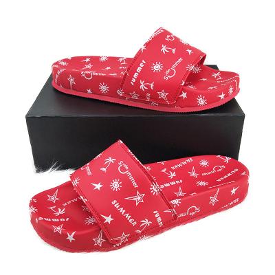 China Hd Brand CUSHIONING Embossed Logo Custom Slipper Rubber Ladies Slippers Men Slide Sandal Customized PVC Shoes for sale