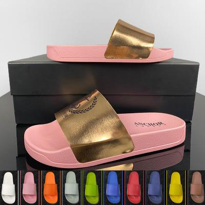 China CUSHIONING Chinalo House Fashion Gold Glitter Custom Slippers Slides Sandals Bling Logo Slide Sandal Slippers for sale