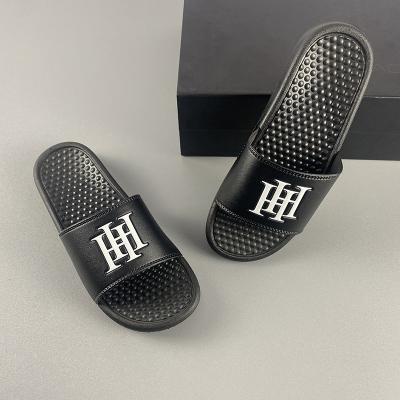 China CUSHIONING Mujer Designer Black Massage Plastic Print Slide Sandal Slides Sandals Custom Embossed Slippers Custom Sandal for sale