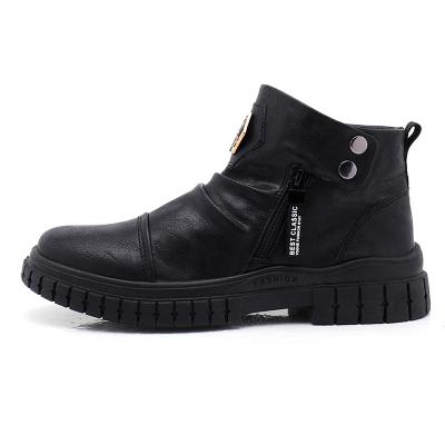 China Botas Casual Style Round Factory Zip Black Leather Shoes Man Boots Winter Boot Shoes for sale