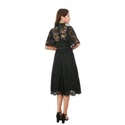 China Factory Price New Cheap Fashionable Women's Design Breathable Sleeve Lace Black Waist Slim Ladies Dresses for sale