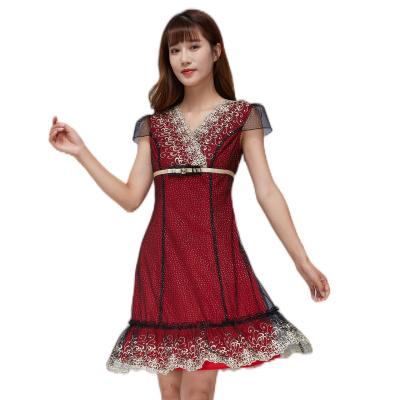 China Breathable Fashion New Launch Summer Swiss Mature Dot Fabric Chiffon Lace Fashionable Ladies Casual Slim Dresses for sale