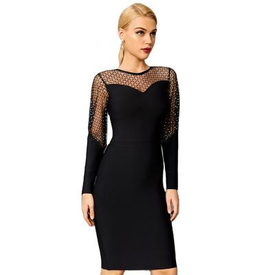 China 2022 Anti-Static New Design Mesh Women Bandage Dress Sexy Hollow Out High Quality Bodycon Dress for sale