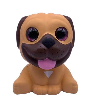 China Eco-friendly 5+ Squishy Toy with Simulation Eyes Pekingese Puppy Shiny Glitter Squishy Toy for sale