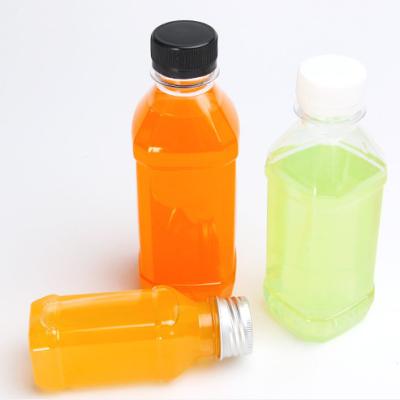 China Mall Factory Direct Selling 200ml 250ml300ml500ml Plastic Square PET Disposable Juice Bottle PET Cap and Aluminum Cap for sale