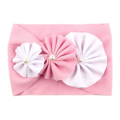 China NEW Summer Fashion Pearl Flower Trendy Headbands For Girls Hair Bow Children Turban Hair Bands Wrap Elastic Head Hair Accessories for sale