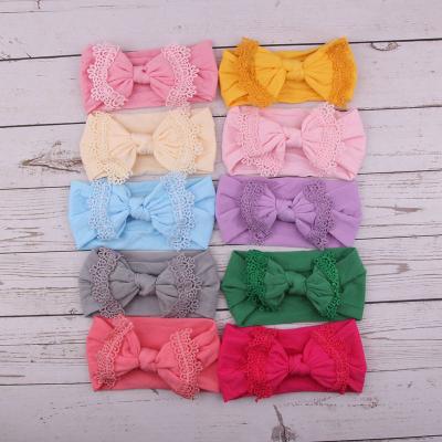 China New Popular Cute Children's Wide Nylon Headbands Sharpening Lace Trim Nylon Bow Head Wraps Head Wear Nylon Turban Babies Hair Accessories for sale