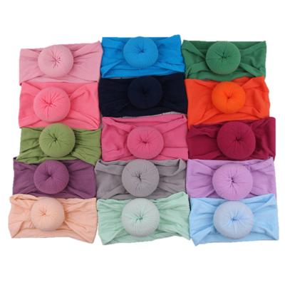 China Beautiful Fashionable Nylon Baby Round Ball Cotton Head Wrap Elastic Wide Soft Hair Bands Hair Bands Newborn Children Kids Hair Accessories for sale