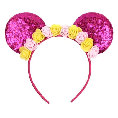 China New fashionable sweet pink mouse ears headband girls sparkle cute party decoration women hair sequins headband children main use for sale