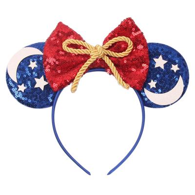 China Trendy Fashion Star Moon Mouse Ears Headband For Women Girls Party 2021 Cute Female Leopard Headband Kids Sequin Bow Hair Accessories for sale