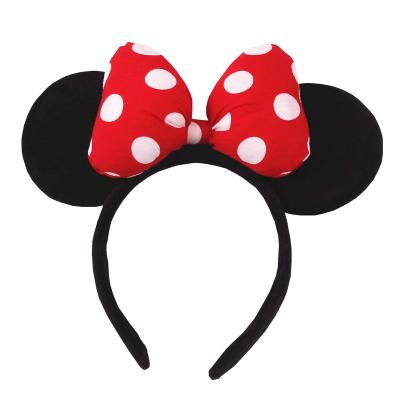 China 2021 NEW Popular Trendy Mouse Ears Bow Cotton Filled Headband For Big Head Wear Girls DOT Bow Hairband Women Kids Party Hair Accessories for sale