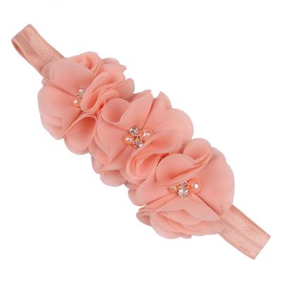 China Soft Crystal Pearls Kids Hair Accessories Cute Head Wear Flower Girls Fashion Hairband Baby Toddler Shabby Elastic Nylon Hairband for sale