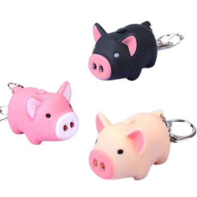 China Promotional Gift Cartoon Light And Sound Piggy Keychains Pink Pink, Beige And Black Small Piggy Design Led Key Chain Flashlight for sale