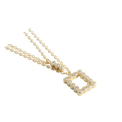 China FASHIONABLE Korean Simple Jewelry Plated Gold Layered Necklace 18K Rectangular CZ Pendant Necklace for sale