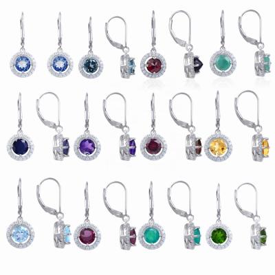 China Fashion Factory 925 Sterling Silver Drop Earring Natural Gemstone Halo Earring Women Jewelry Wholesale Cheap Fine Earrings for sale