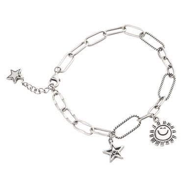 China Happy Smile Bracelet Vintage Personalized Mood Special Design U Shape S925 Sterling Unisex Star Sun Bracelet for sale