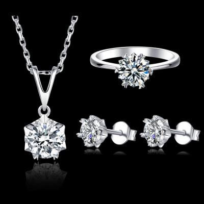 China FASHIONABLE Wholesale 4 Prong Arrangement Round Shape Silver Moissanite Women Jewelry Set Diamond Wedding Jewelry Set 925 DEF Color for sale