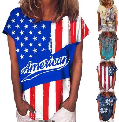 China Breathable Breathable Flag Custom Printed Women's Short Sleeve T-shirt Crop Top Personality Printed Loose Top Female for sale