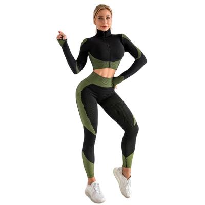 China Latest Breathable Fashion Breathable Three Piece Yoga Suit Sport Wear Women Active Yoga Set Long Sleeve for sale