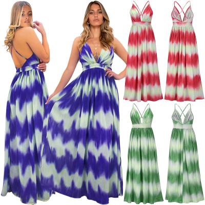 China 2021 new women's large size wholesale anti-static anti-static summer dress gradient color printed strap dress for sale