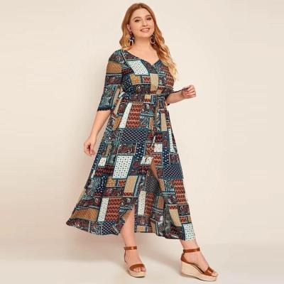 China Anti-wrinkle Anti-wrinkle spring and summer European women's clothing new and retro half sleeve printing American casual dress for sale