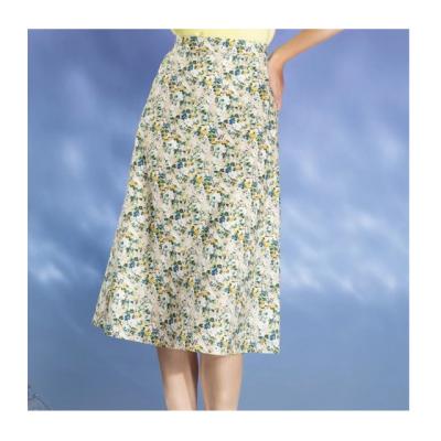 China 2022 New Summer Floral High Elastic Waist Skirt Women's Mid Length Pure Cotton for sale