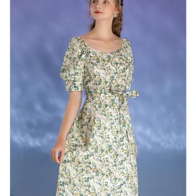 China 2022 Summer New Style Lantern Sleeve Dress Women's French Lady Cotton Temperament Anti-pilling for sale