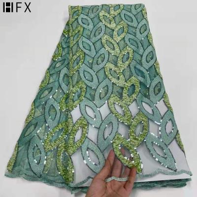 China HFX Sequin Lace Fabrics French Tulle Viable Lace Embroidery Net Lace Fabric For Nigerian Party for sale