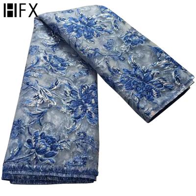 China Other New HFX African Tulle Lace Fabrics Brocade Lace Jacquard Fabric 2021 For Wedding for sale