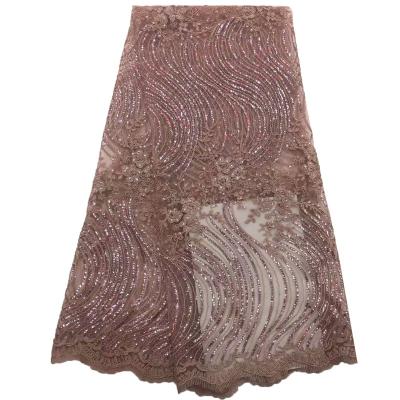 China Sustainable Dubai Embroidery African Sequin Tulle Lace Nigeria Wedding Dress Net Lace Fabric for sale