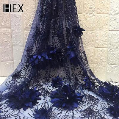 China Elegant Embroidered Flower French Tulle 3d Lace Fabric Embroidery 2019 New Design Viable Wholesale for sale