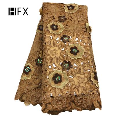 China 2019 African Viable Lace Fabrics Gold 3d Sequins Flower French Embroidered Beaded Tulle Wedding Lace Fabric for sale