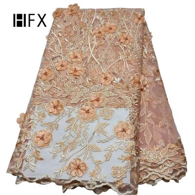 China Viable Fashion Nigeria Lace Fabric 3d Lace Fabric Embroidery Beads Bridal Tulle Lace Fabric For Party for sale