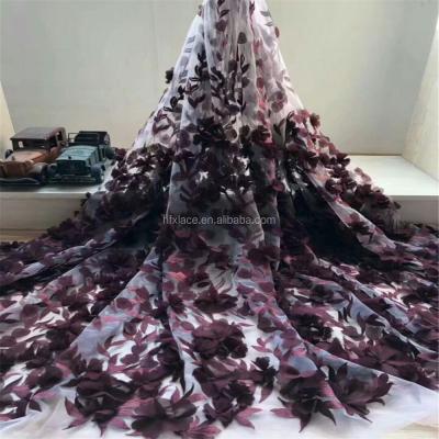 China Pretty Viable Nigerian Burgundy Lace Styles Dress Tulle Embroidered 3d Flower Net Lace Fabric High Quality for sale