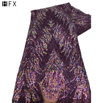 China Latest Viable HFX Sequin Lace Fabric 2021 Luxury Beaded Sequins Mesh Fabrics For Wedding Lace Fabric for sale