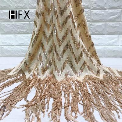 China 2019 Sustainable Luxury Africa Lace Gold Sequin Lace Fabric Italy Embroidery Lace Fabric For Lady Clothes for sale