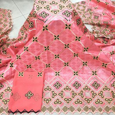 China HFX African New Bazin Viable Embroidered Bazin Riche Fabric 5+2 Yards For Women Nigerian Dress Dress for sale