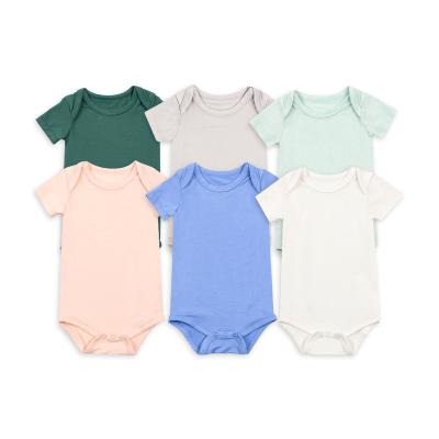 China Summer Bamboo Solid Rompers Breathable Washable Eco-friendly Substantial Customized Logo Casual Short Unisex Knitted Jumpsuit Newborn Clothes Baby Onesies Bamboo Jumpsuit for sale