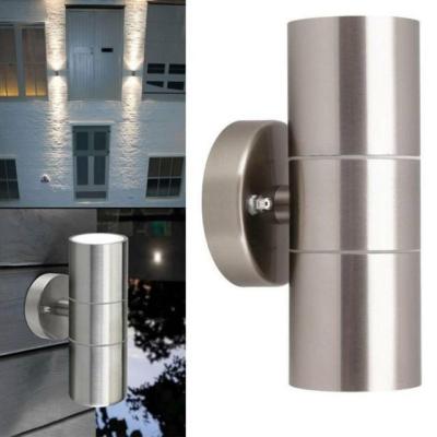 China Bowland Tempered Glass Brought Up And Down Outside Wall Light Stainless Steel Round GU10 Silver Outdoor Light Wall Mounted Lamp For Garden Corridor for sale