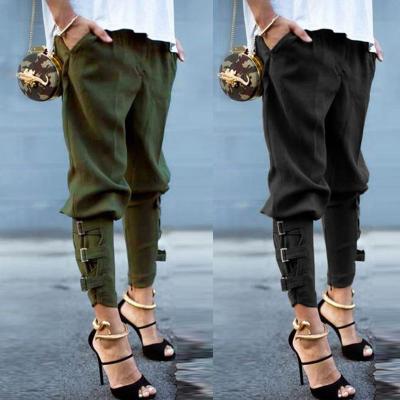 China Anti-pilling Women's Solid Color Strap Casual Pants Skinny Pants Pencil Pants Wedge Buckles Streetwear Ladies Pants for sale