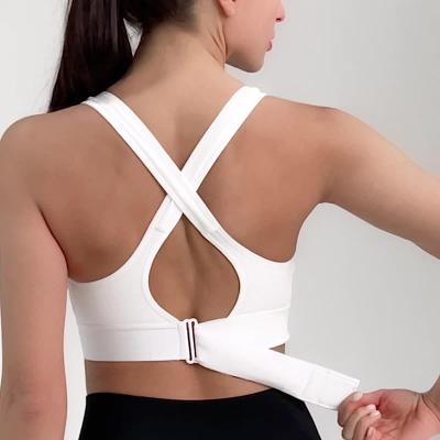 China Sale Women Breathable Warm Running Vest Shockproof Yoga Underwear Plus Size Adjustable Belt Front Zipper Sports Bra Gym for sale